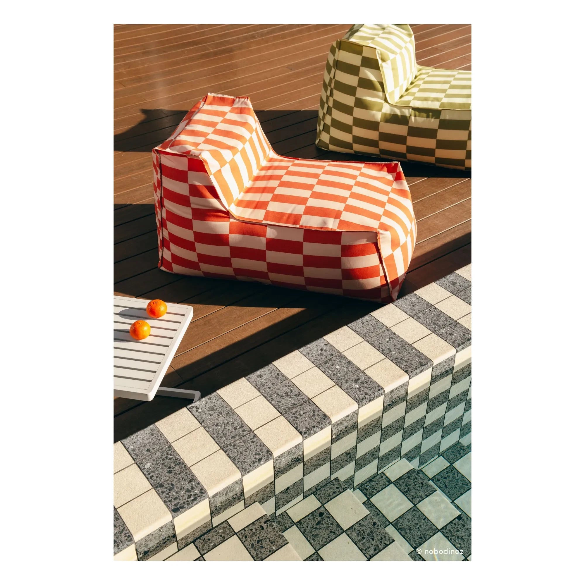 Nobodinoz - Matteo Tiles outdoor long pouf | Orange