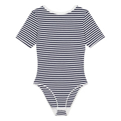 Petit Bateau - Striped Ribbed Organic Cotton Bodysuit | Navy Blue