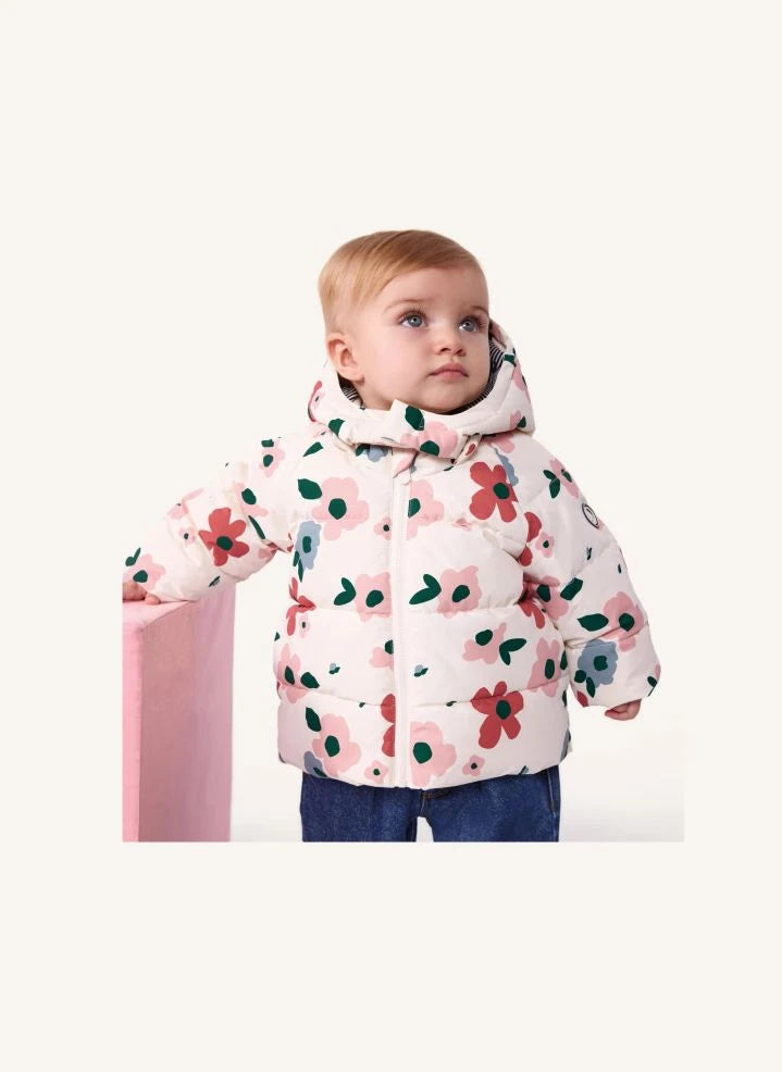 Petit Bateau - Bebek Çiçek Desenli Şişme Mont | Ecru