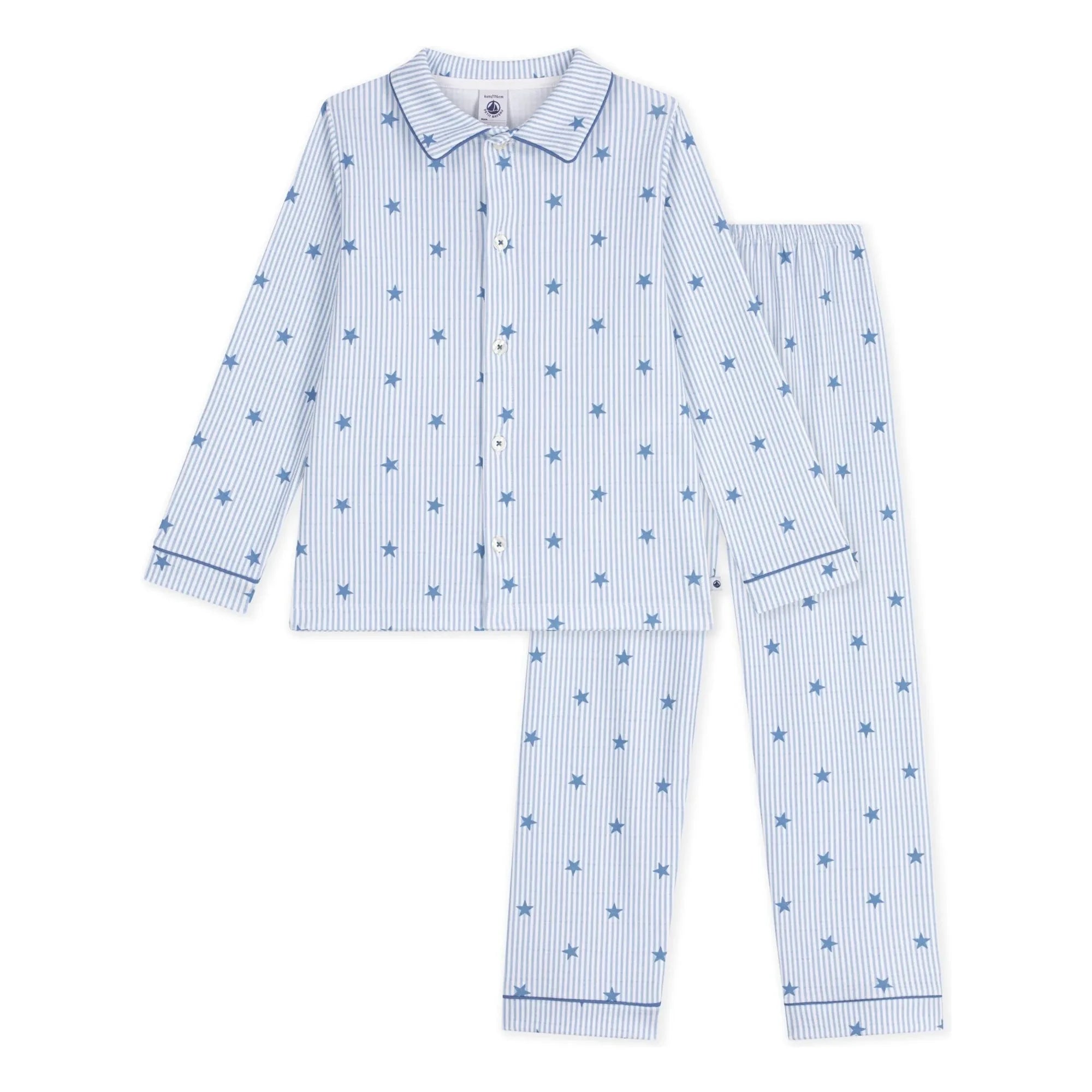 Petit Bateau - Çizgili Yıldızlı Organik Pamuk Pijama Gömleği | Mavi