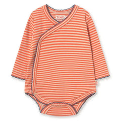 Tinycottons - Organic Cotton Ribbed Striped Wrap Bodysuit | Red