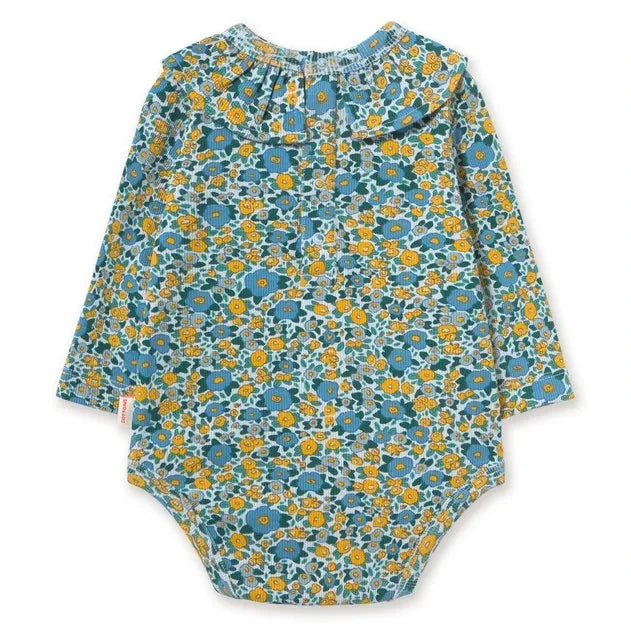 Tinycottons - Organic Cotton Ribbed Floral Pattern Bodysuit | Blue