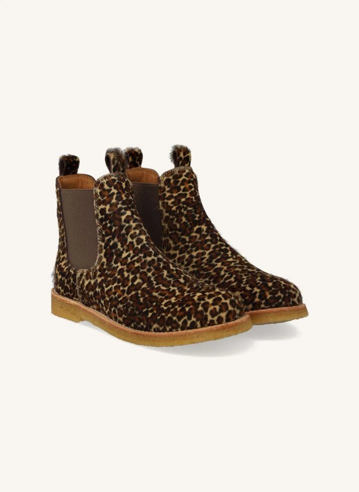 Angulus - Leopar Desenli Pony Kürklü Chelsea Botlar | Kahverengi