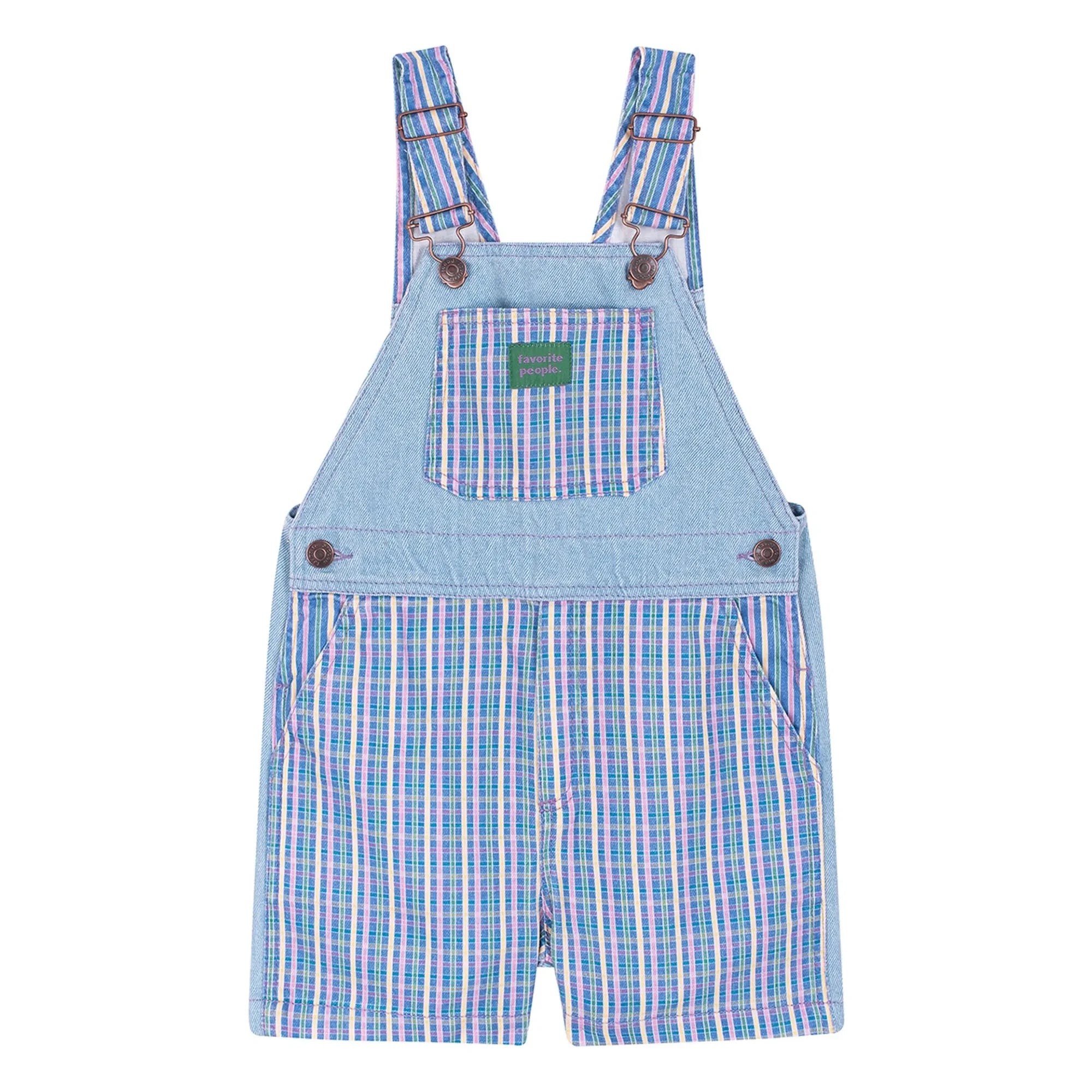 Favorite People - Striped Tagliatelle Short Overalls | Blue