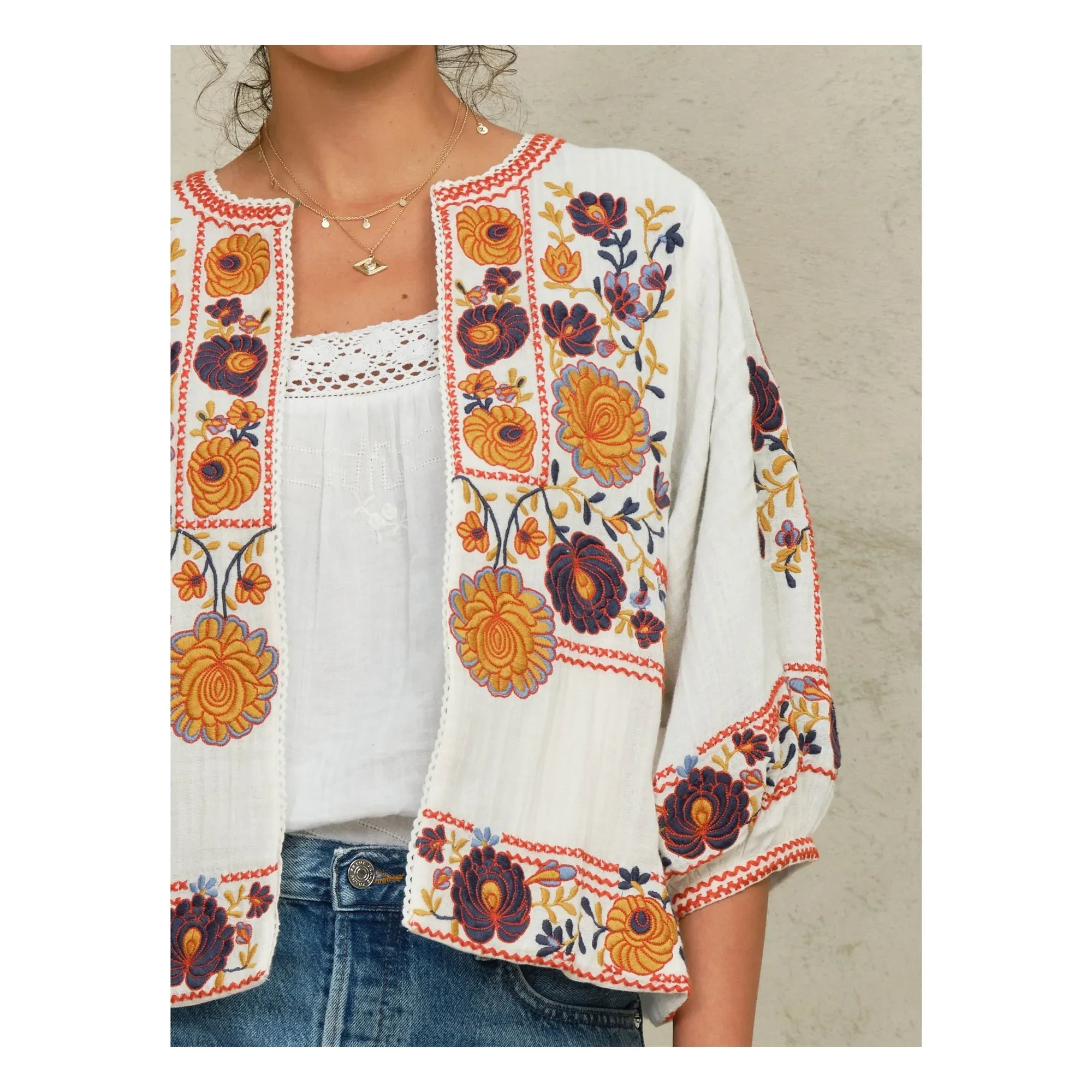 M.A.B.E. - Greta Cotton Embroidered Jacket | Orange