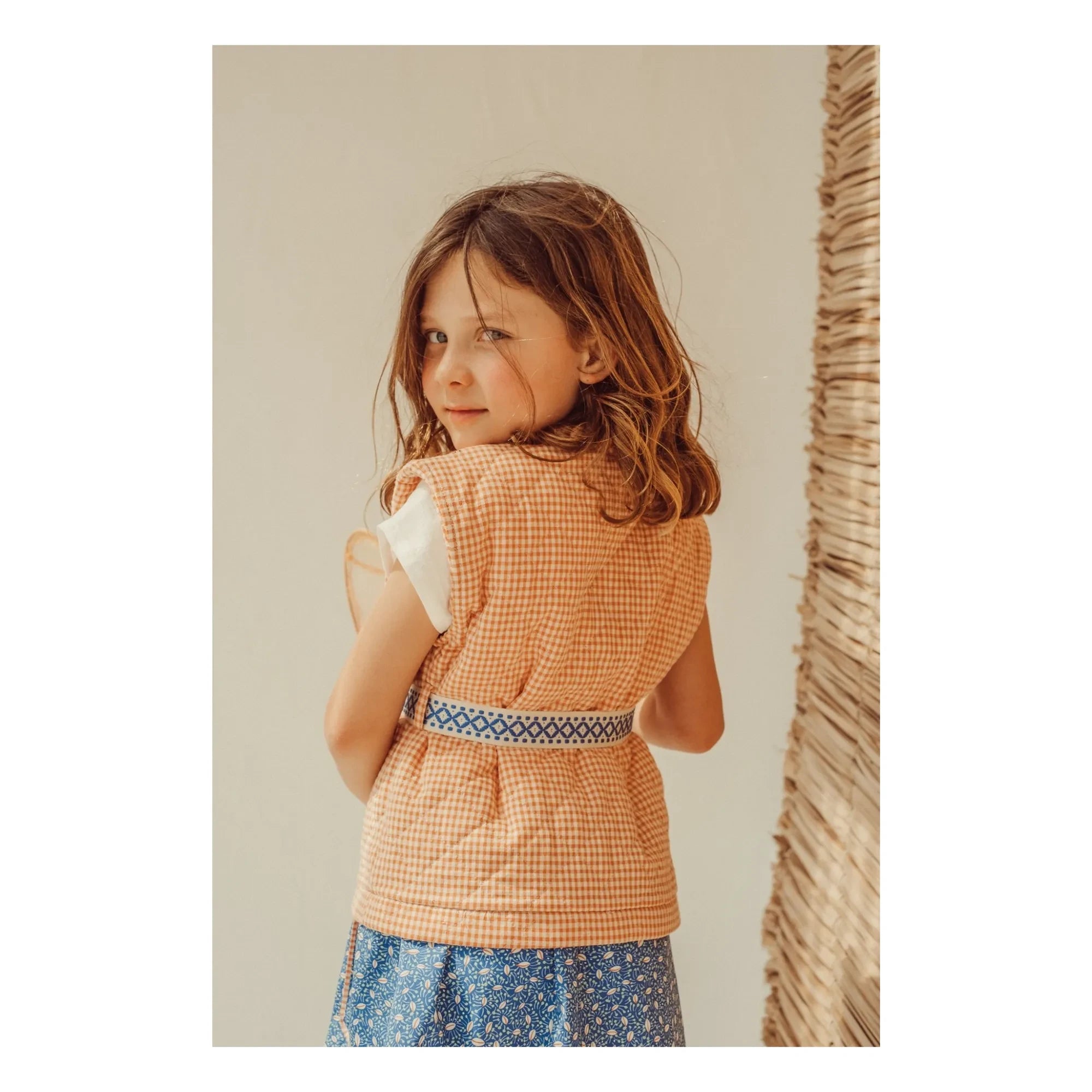 THE LiTTLE POETS - Pablo Carreaux Organic Cotton Sleeveless Embroidered Jacket | Apricot