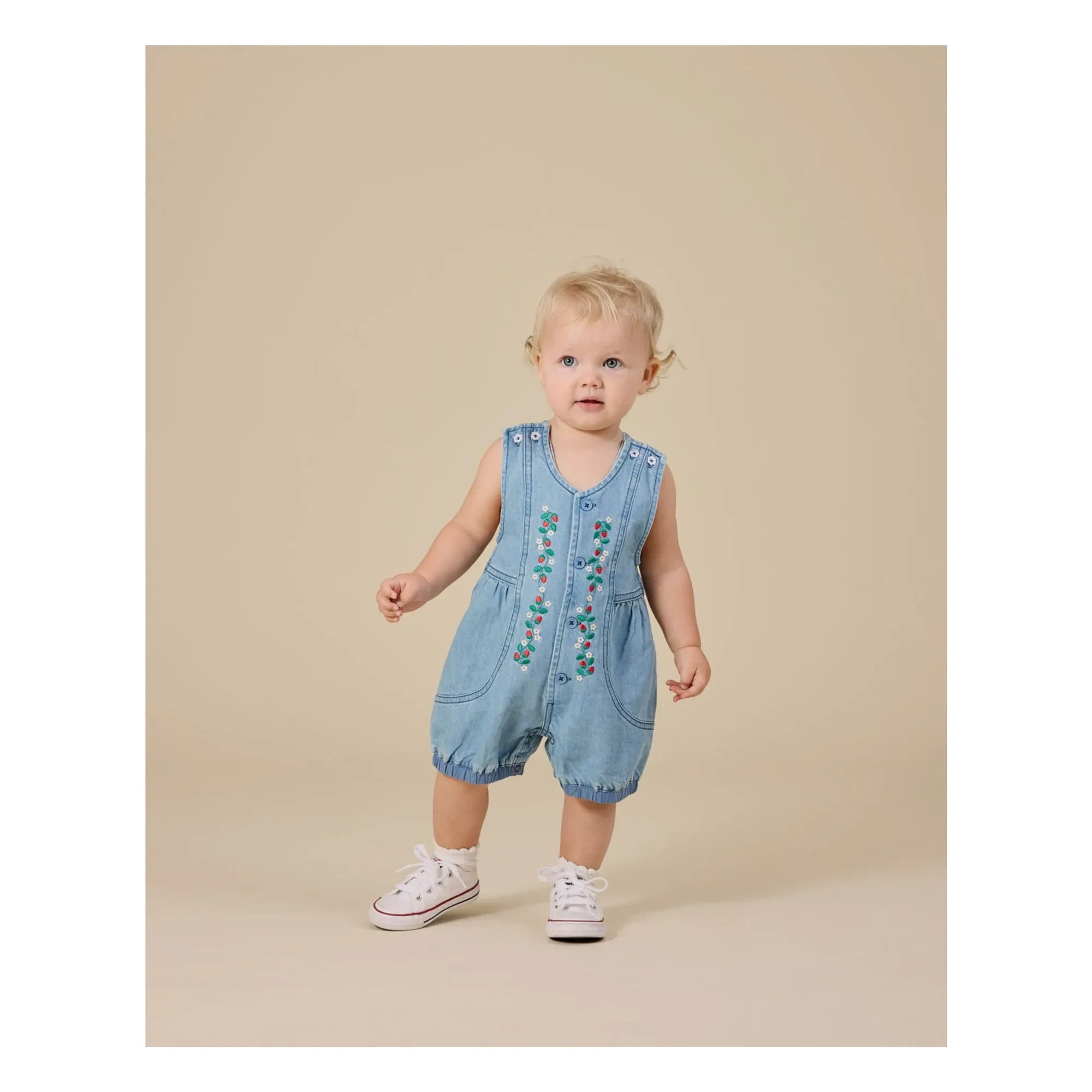 Goldie + Ace - Strawberry Short Romper Chambray | Blue