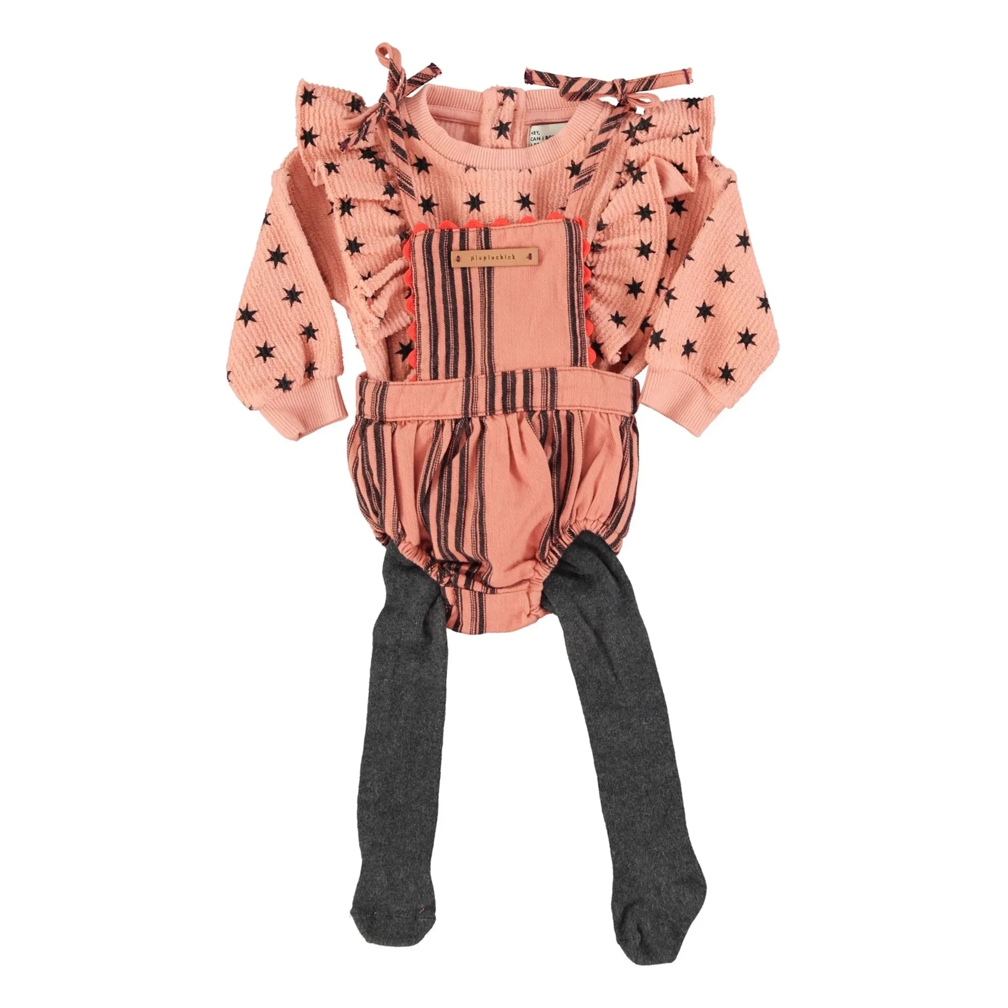 Piupiuchick - Striped Sweatshirt with Stars | Coral