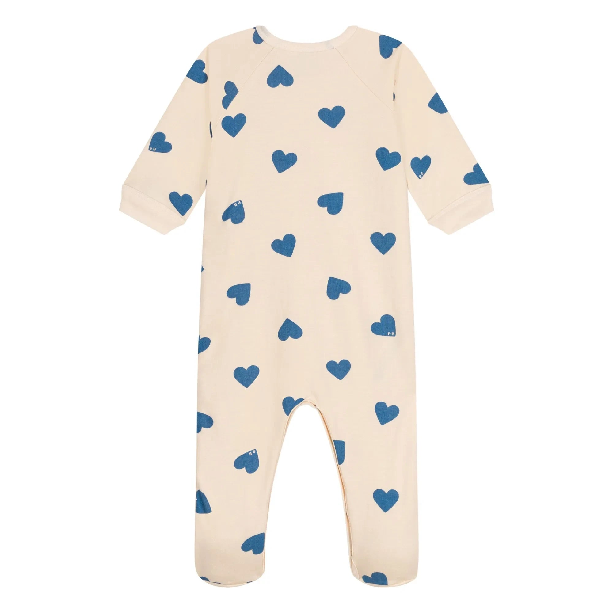 Petit Bateau - Hooded Zip Fleece Heart Pattern Pajamas | Beige