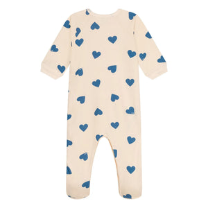 Petit Bateau - Hooded Zip Fleece Heart Pattern Pajamas | Beige