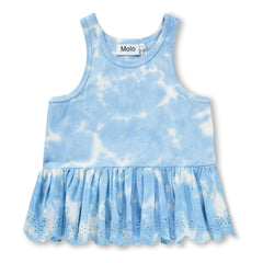 Molo - Rosa Tie and Dye organic cotton ruffle tank top | Light Blue