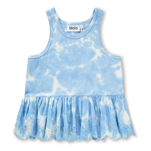 Molo - Rosa Tie and Dye organic cotton ruffle tank top | Light Blue