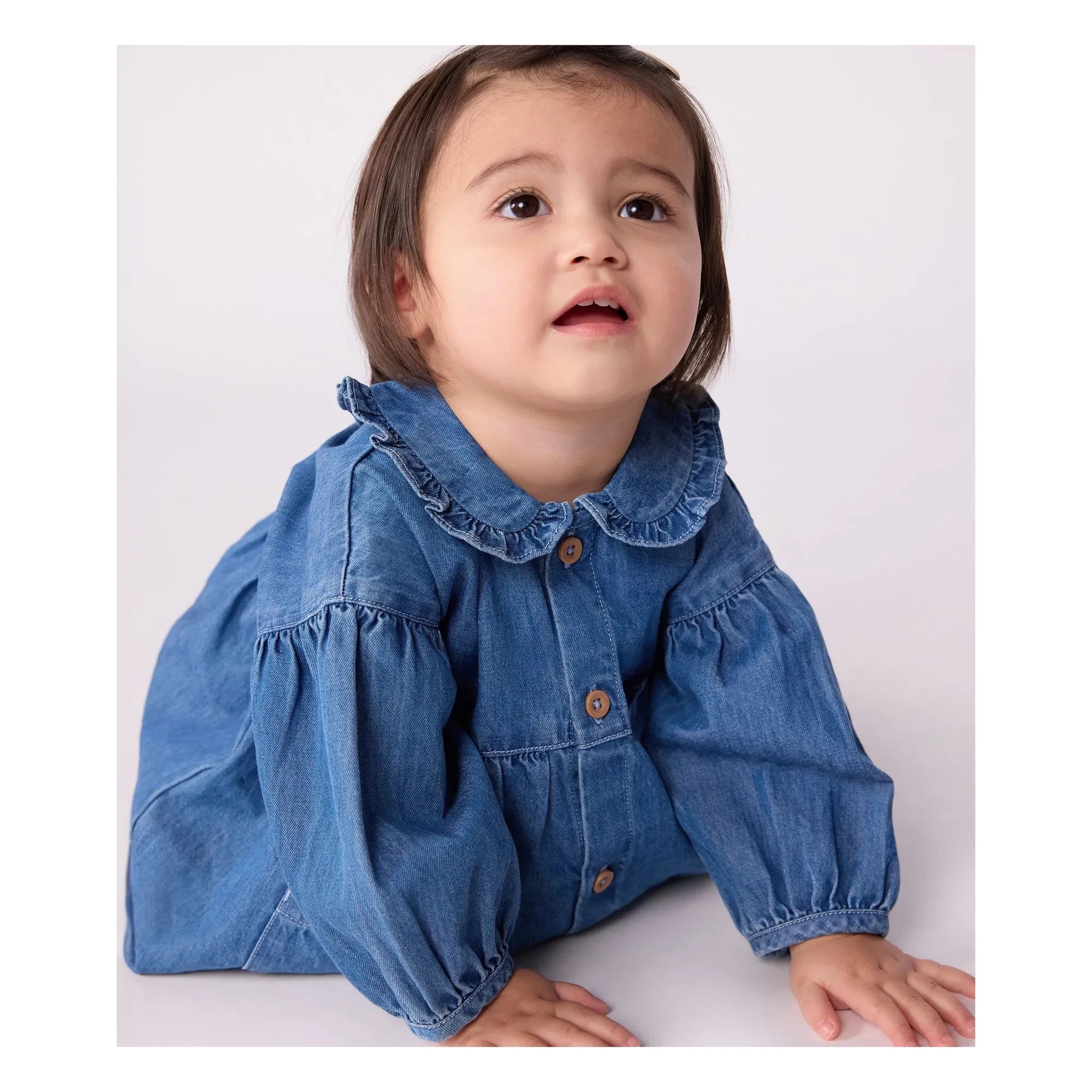 Petit Bateau - Organic Cotton Denim Collar Dress | Denim Blue