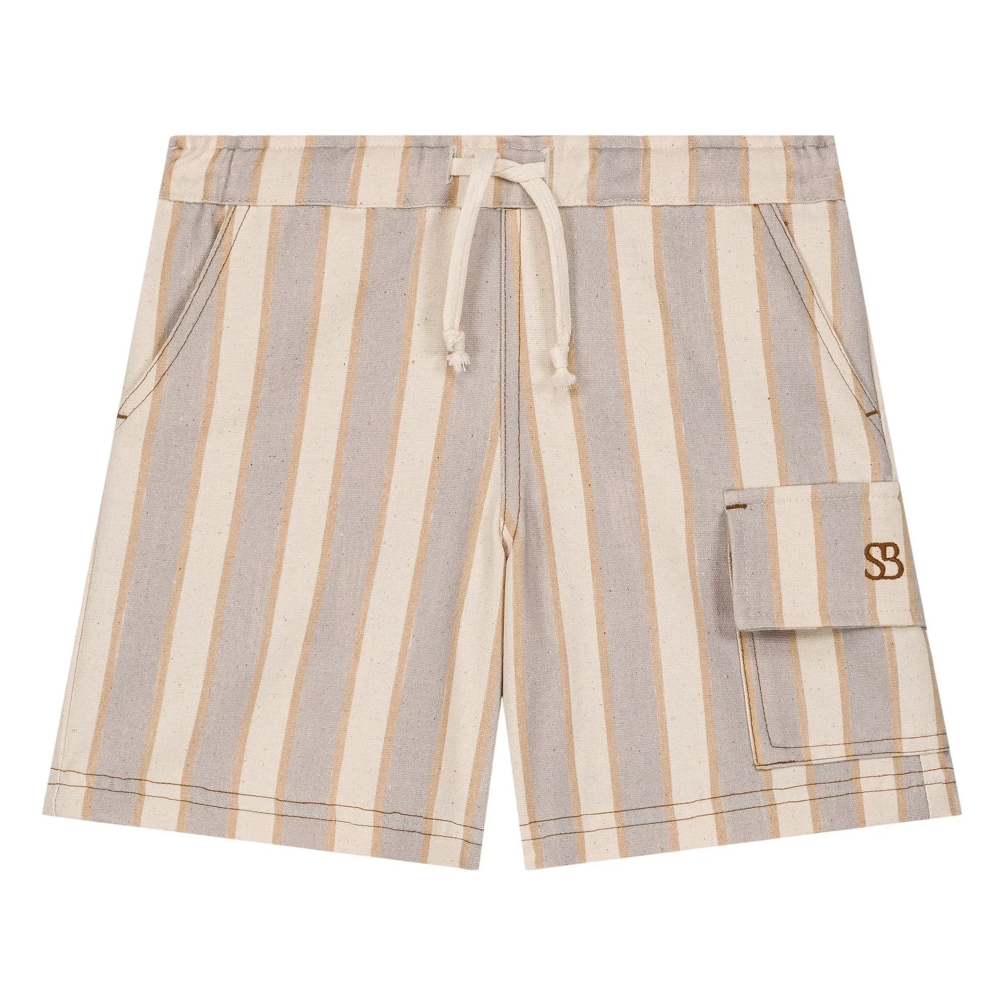 Studio Bohème - Striped Organic Cotton Cargo Bermuda Shorts | Light Blue