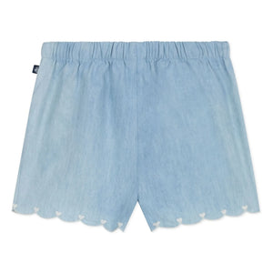 Petit Bateau - Heart Embroidered Chambray Shorts | Light Blue