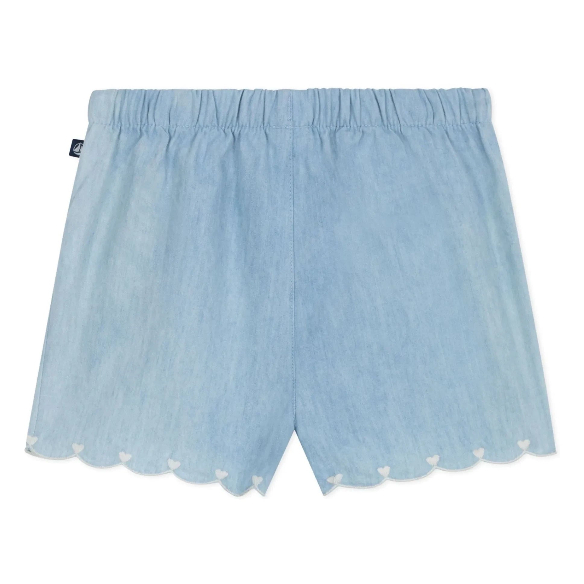 Petit Bateau - Heart Embroidered Chambray Shorts | Light Blue