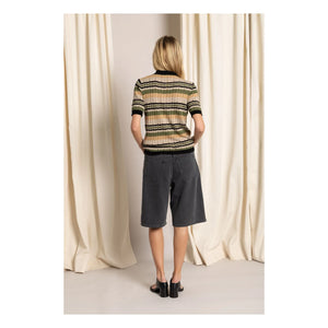 Smallable Woman - Selma Striped Polo Neck T-shirt | Iced Brown