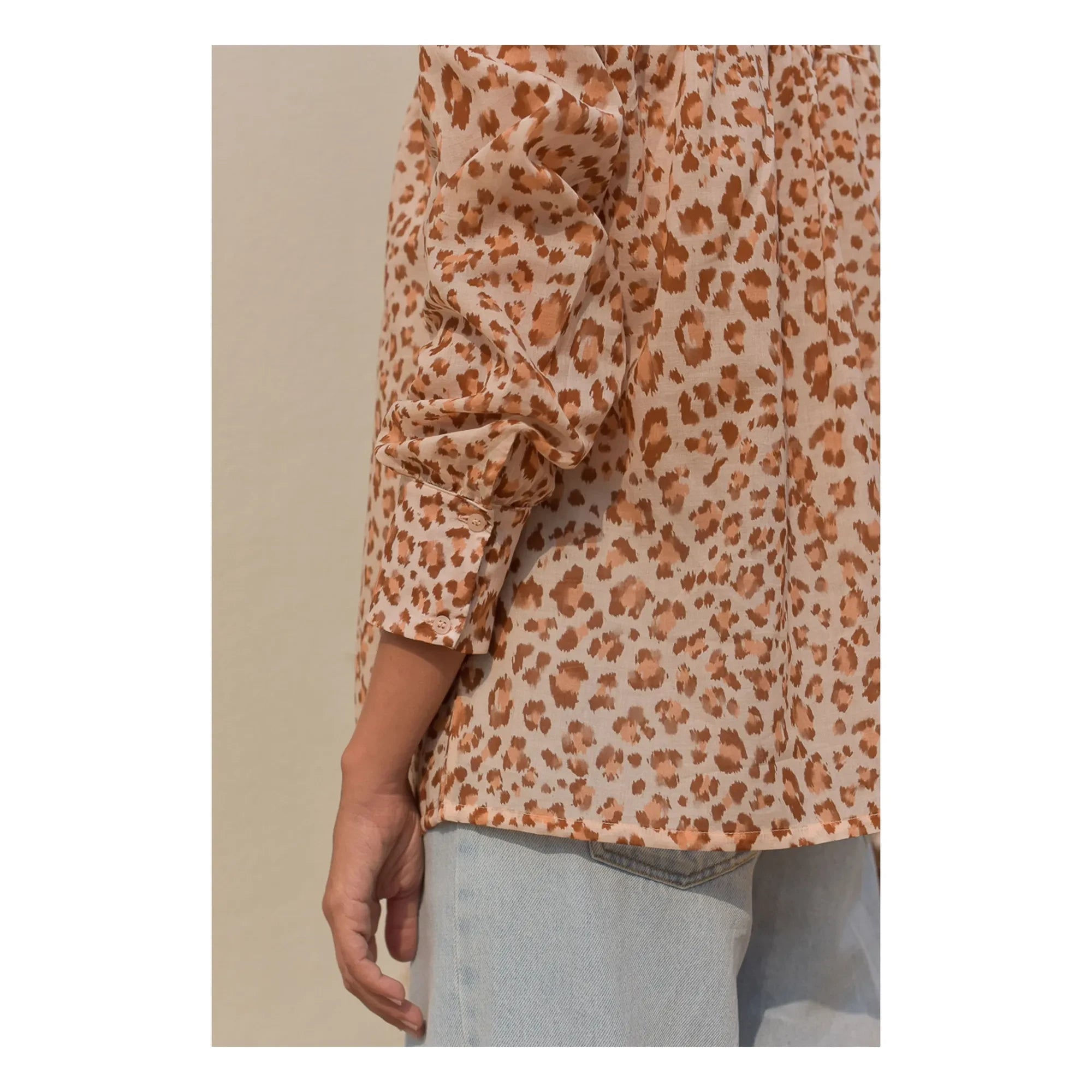 Marlot Paris - Michelle Leopard Cotton Voile Blouse - Women's Collection | Light Pink