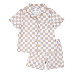 Petit Lem - Damier Popeline Recycled Fibre Shorts Pajamas | Sand