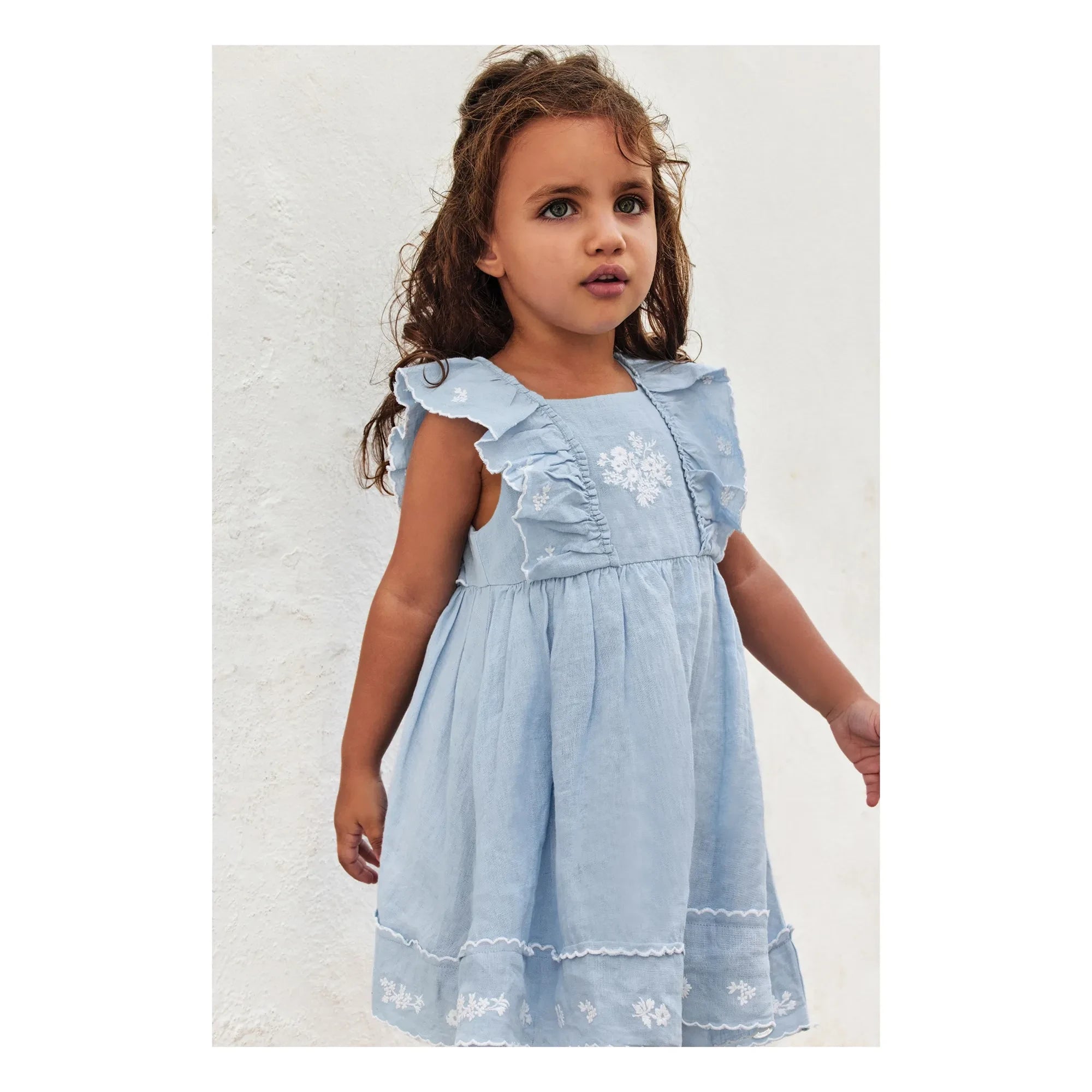 Tartine et Chocolat - Embroidered Festoon Dress | Azure Blue