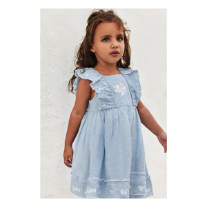 Tartine et Chocolat - Embroidered Festoon Dress | Azure Blue
