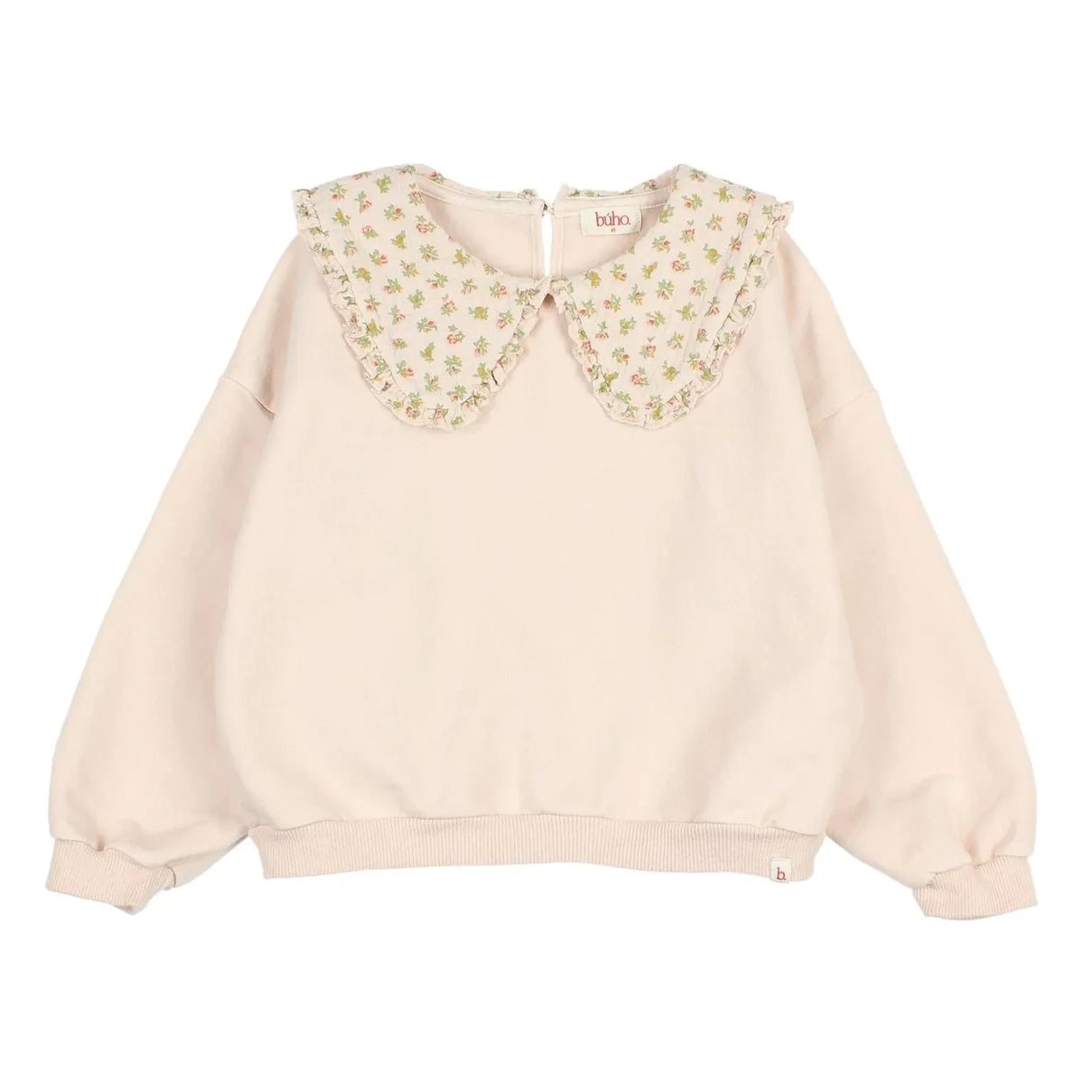 Búho - Organik Pamuk Cottage Çiçekli Claudine Yakalı Sweatshirt | Açık Pembe