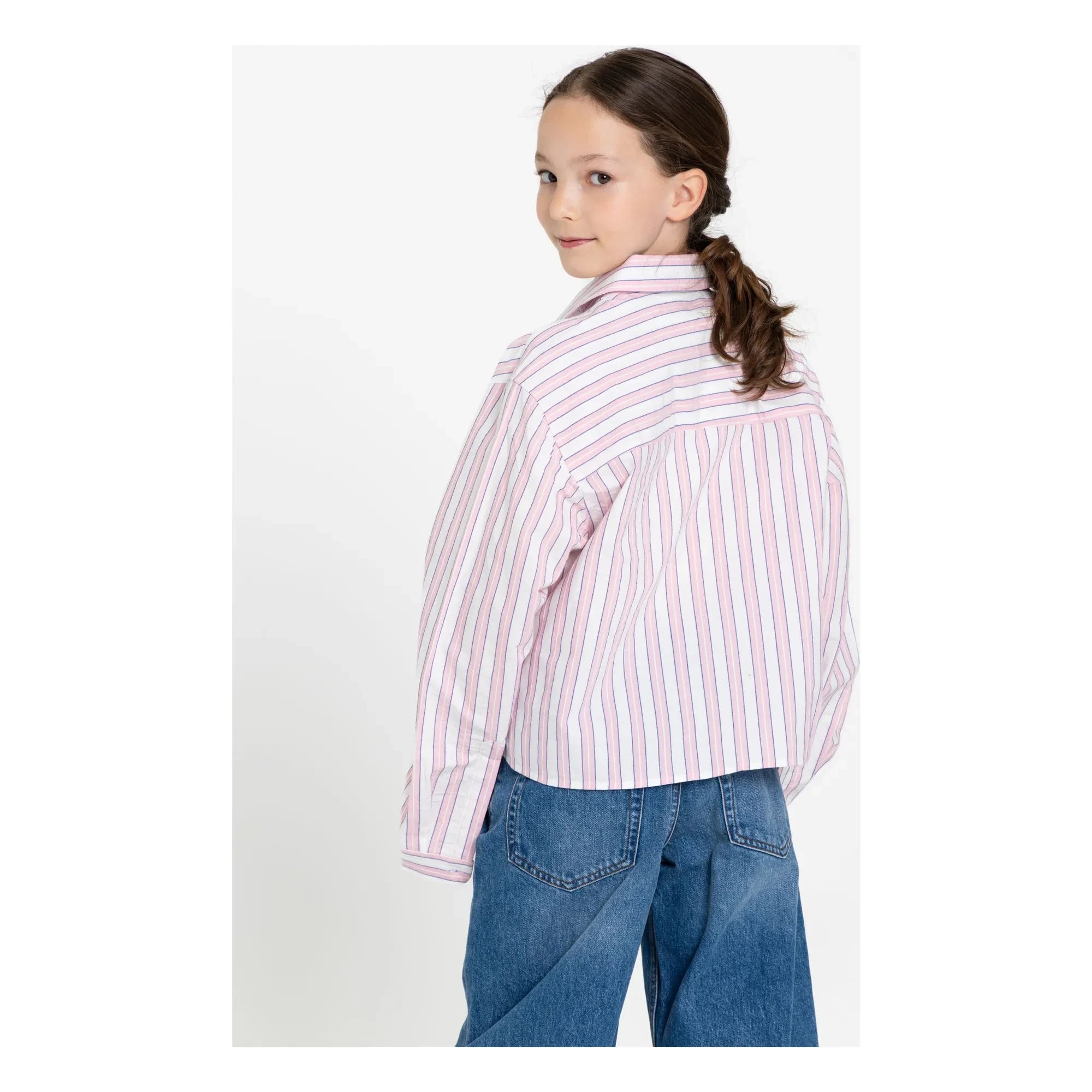 Finger in the nose - Crush Striped Short Shirt | Light Pink