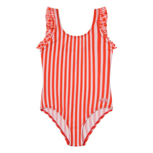 Jera Mini - Striped Ruffled Swimsuit | Red