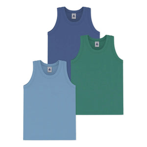Petit Bateau - Set of 3 Plain Singlets | Blue