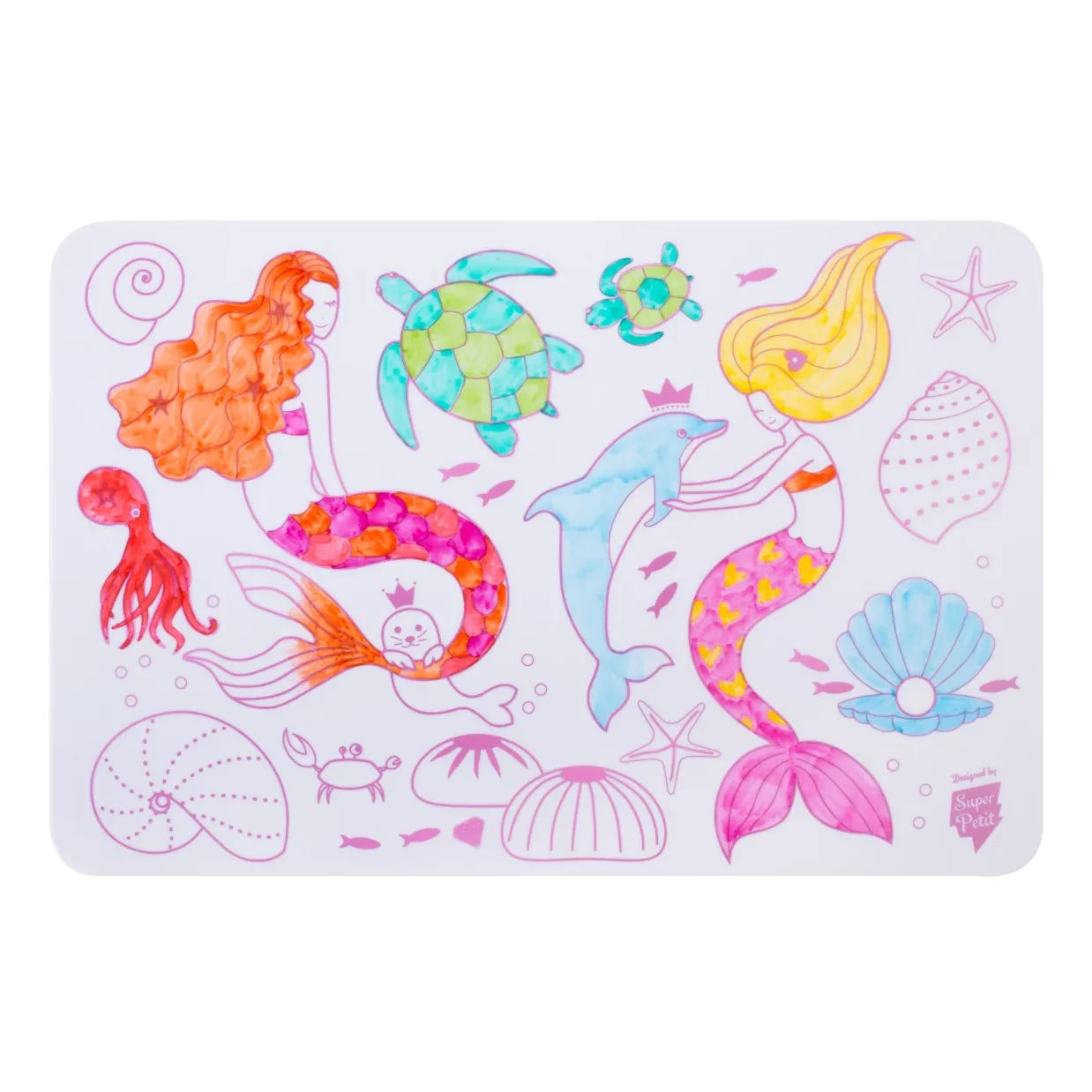 Superpetit - Mini reversible coloring mat with 4 felt-tip pens - Mermaid