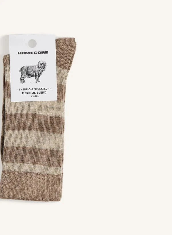 Homecore - Striped Merino Socks | Dark Beige