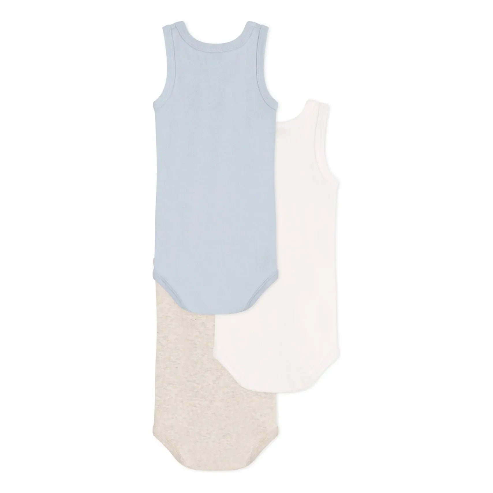 Petit Bateau - Set of 3 Plain Sleeveless Bodysuits | Blue