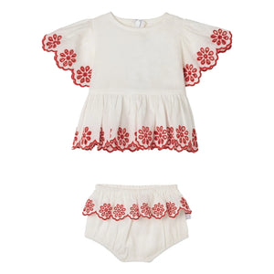 Stella McCartney Kids - Linen Embroidered Top and Tights Shorts Set | Ivory