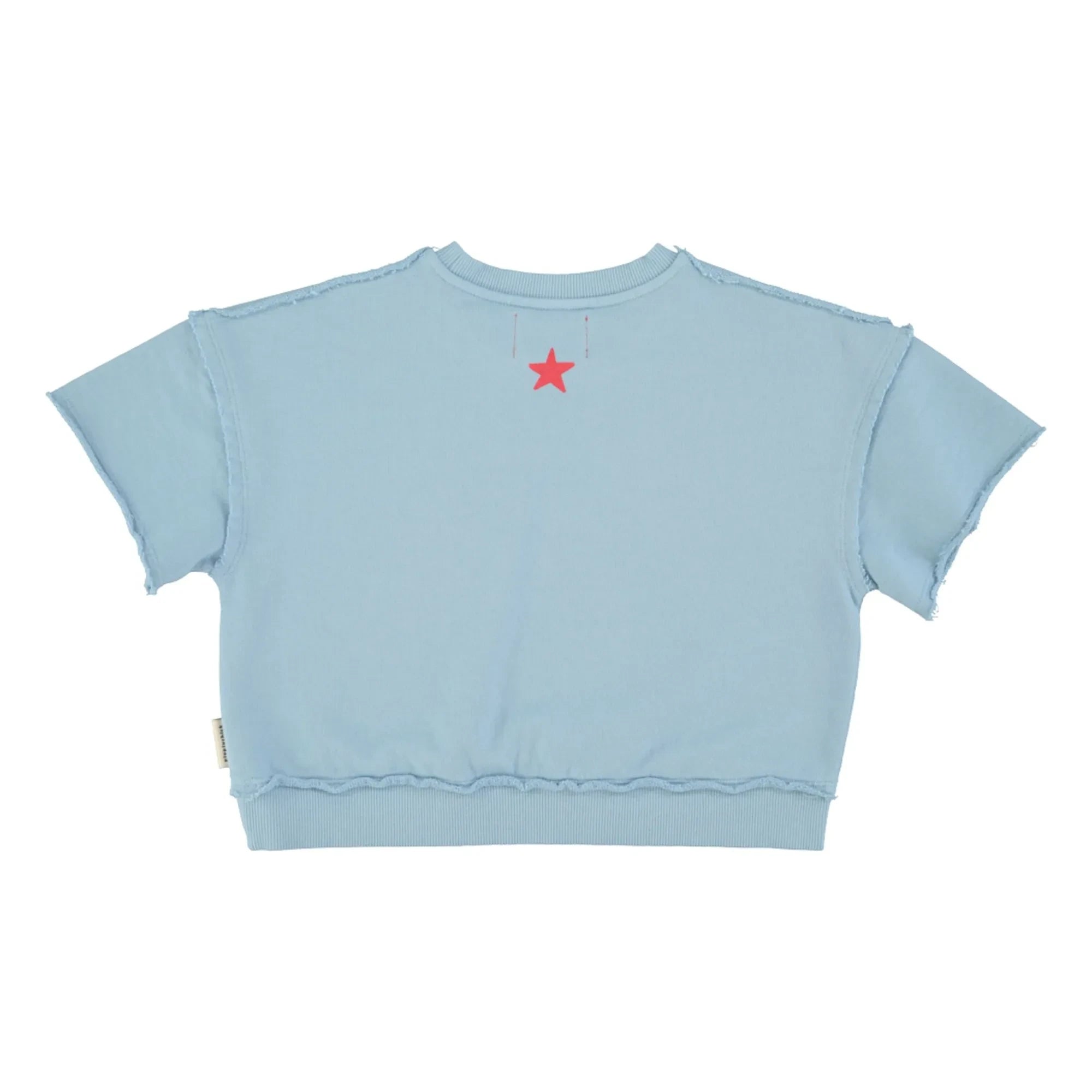 Piupiuchick - Short-sleeved Letter A Organic Cotton Sweatshirt | Light Blue