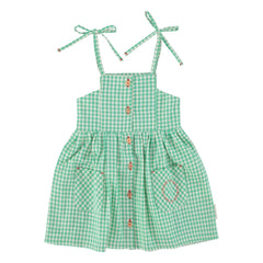 Piupiuchick - Gingham Organic Cotton Short Dress | Turquoise