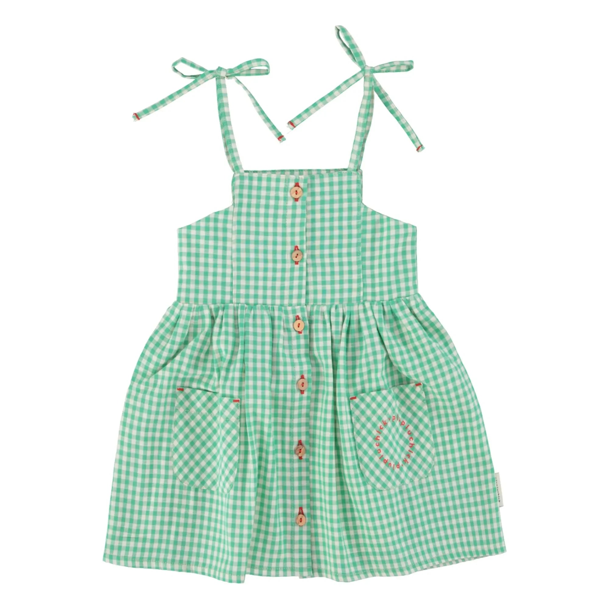 Piupiuchick - Gingham Organic Cotton Short Dress | Turquoise