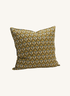 Madam Stoltz - Flower patterned cotton pillowcase | Olive