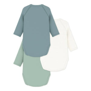 Petit Bateau - 3-Pack Organic Cotton Bodysuit Set for Baby | Blue