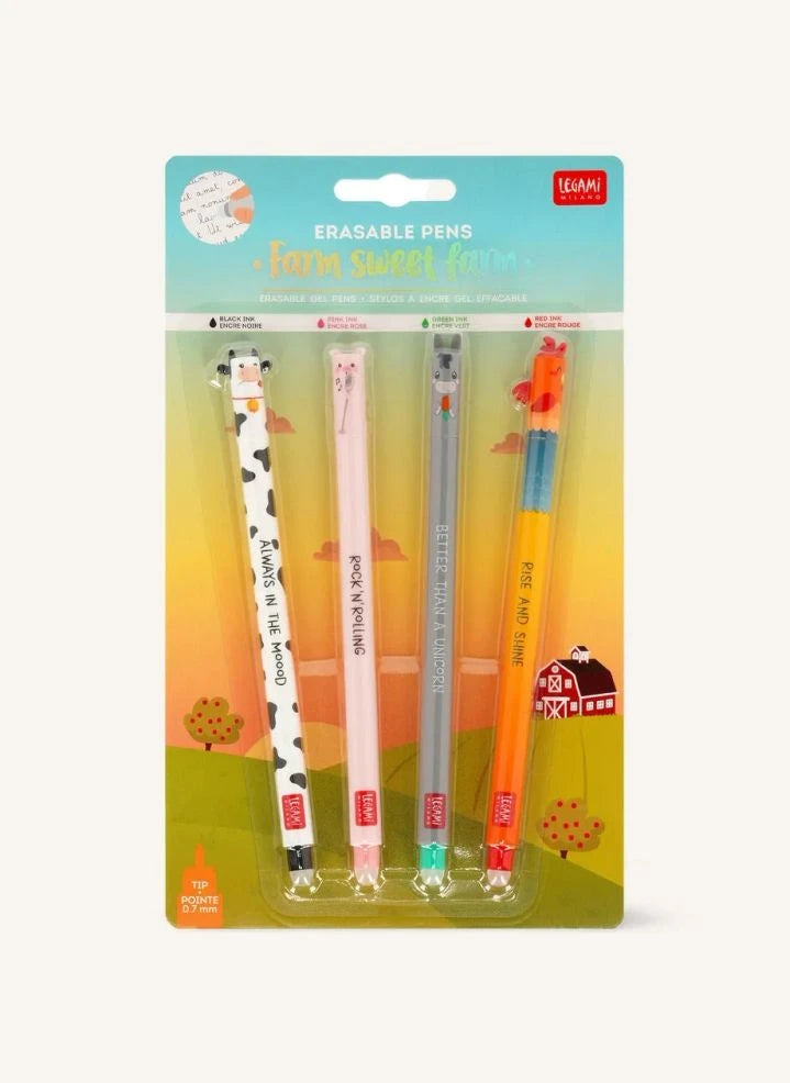 Legami - Farm Erasable Gel Pens - Set of 4