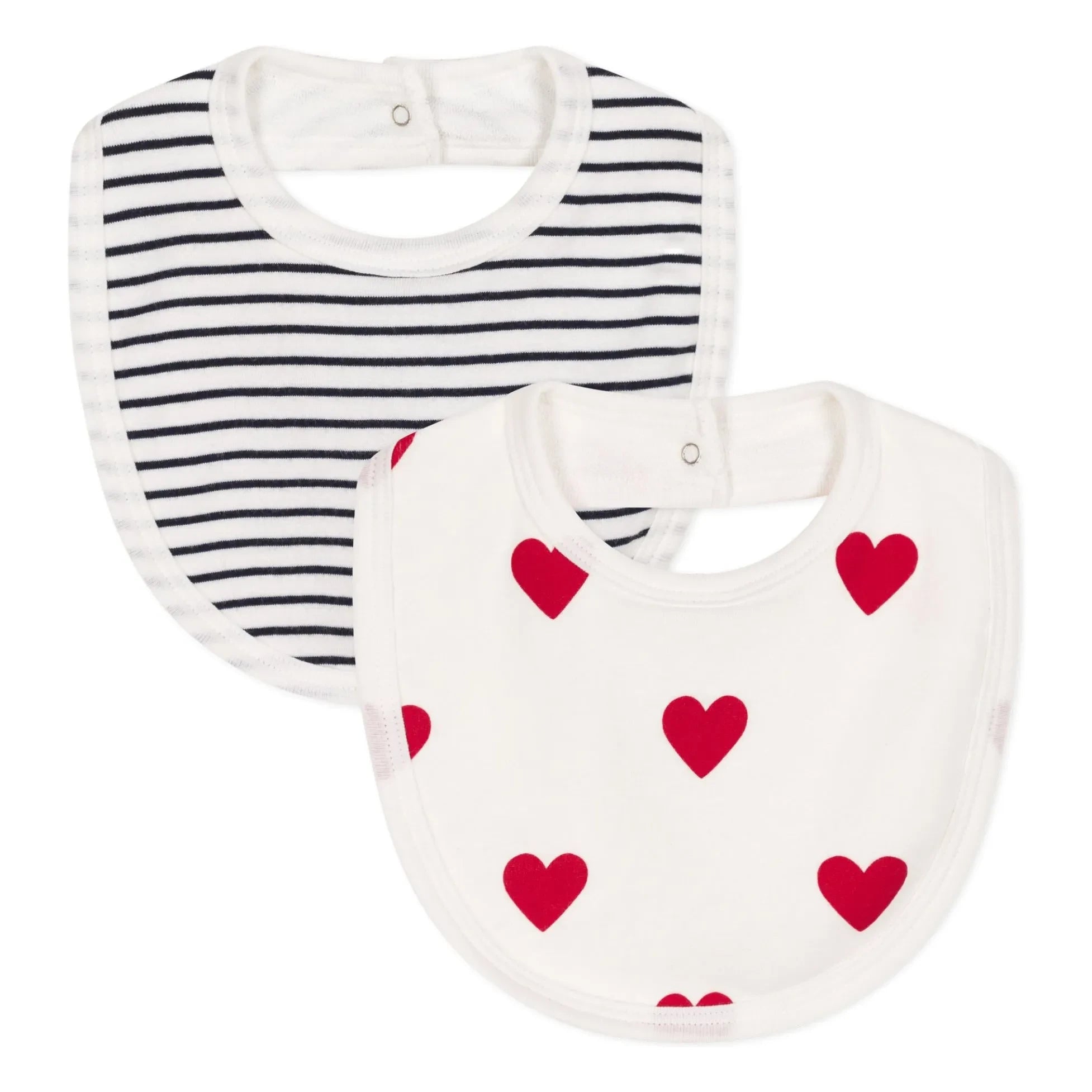 Petit Bateau - 2-piece Heart Pattern Bib | White