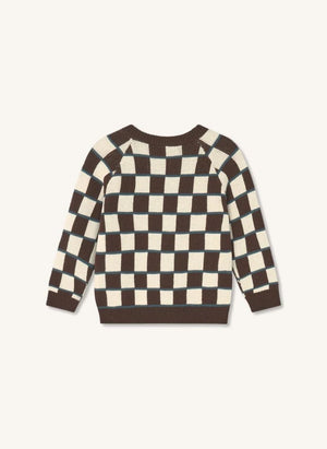 Fliink - Nova Square Patterned Organic Cotton Sweater | Brown