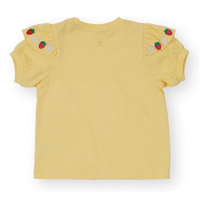 Goldie + Ace - Ruffle T-shirt with strawberry detail | Yellow