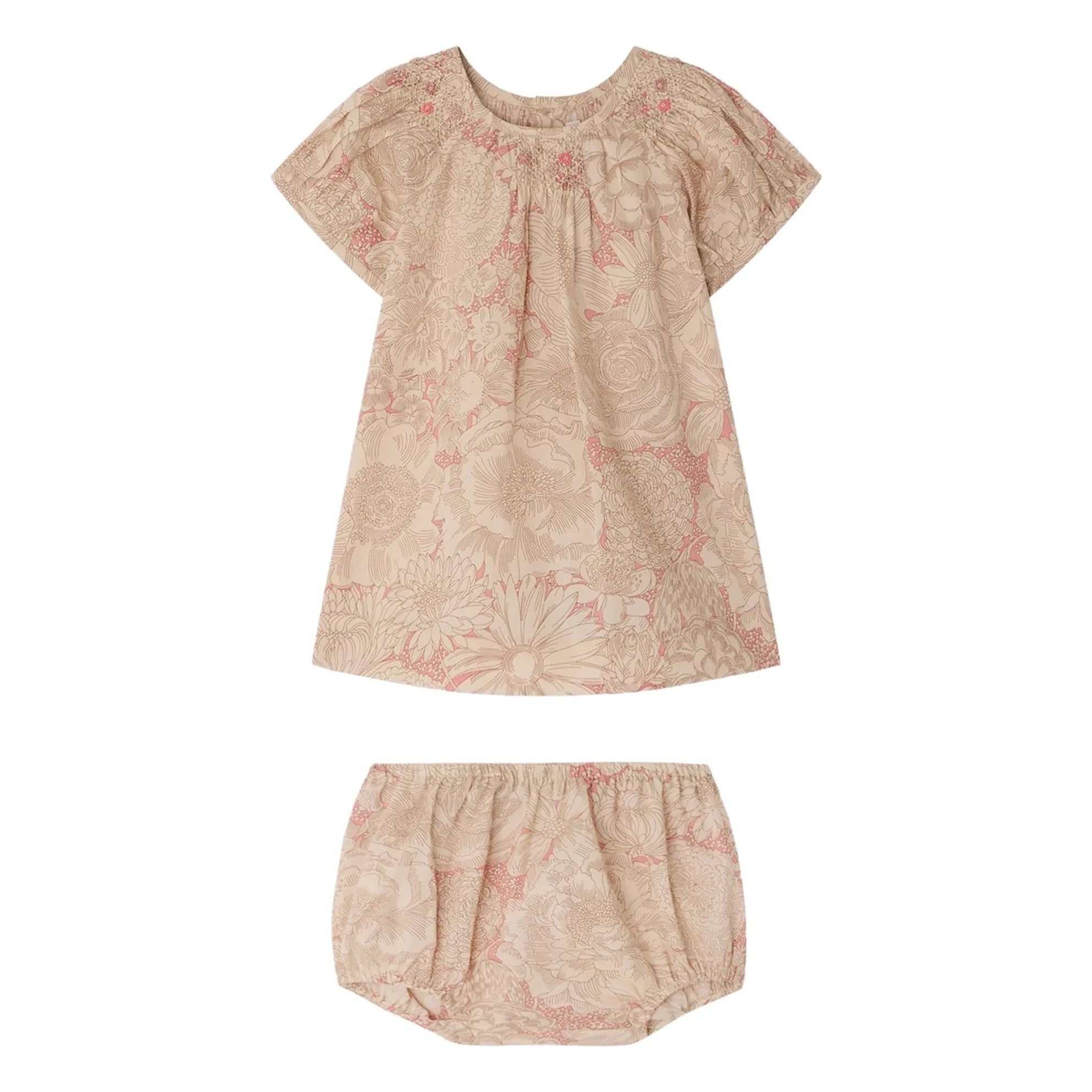 Bonpoint - Lucia Fleurie Organic Cotton Gathered Dress | Pale Pink