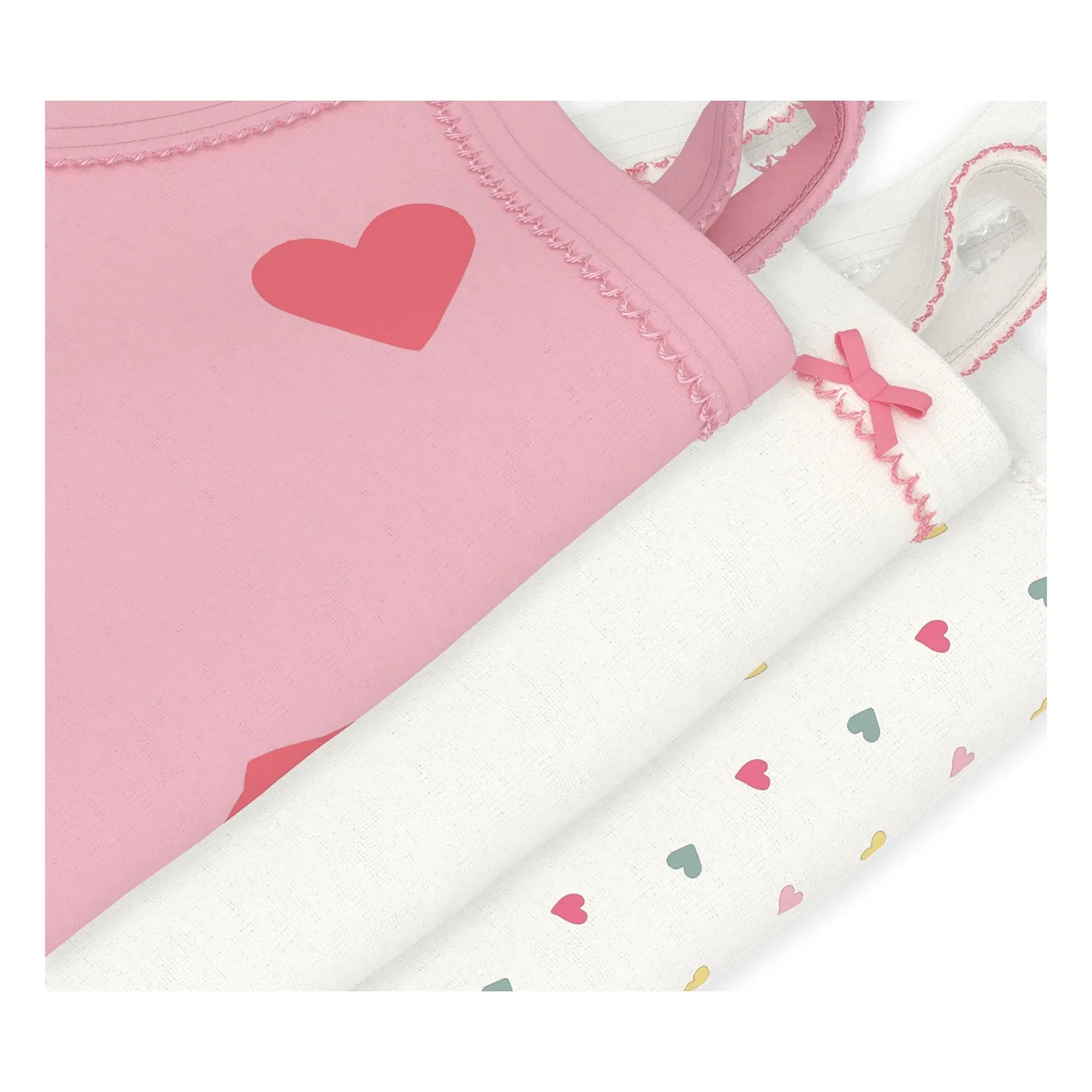 Petit Bateau - 3-Pack Organic Cotton Heart Strap Body Set | Pink