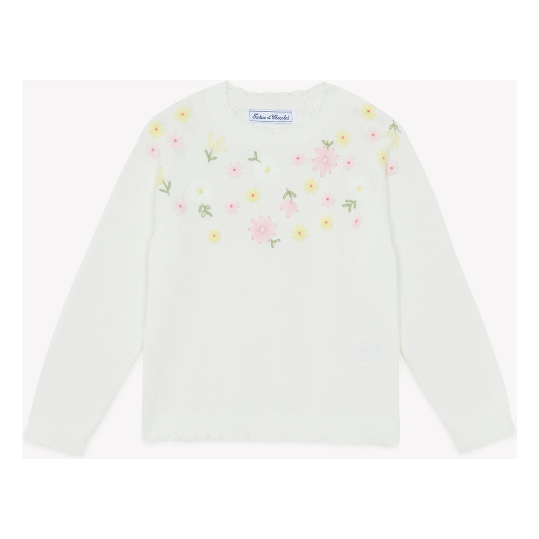 Tartine et Chocolat - Embroidered Flower Sweater | Ecru