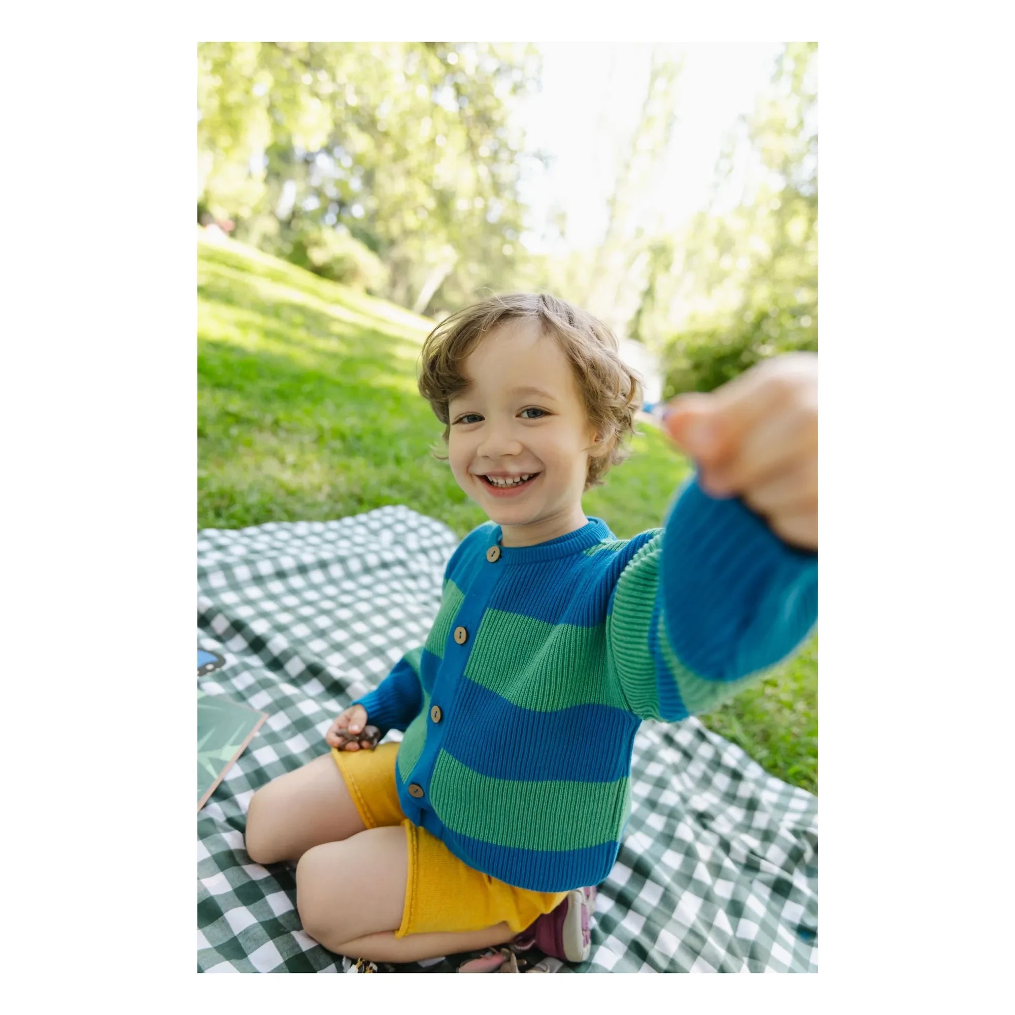 Bayiri - Striped Organic Cotton Snake Cardigan | Blue