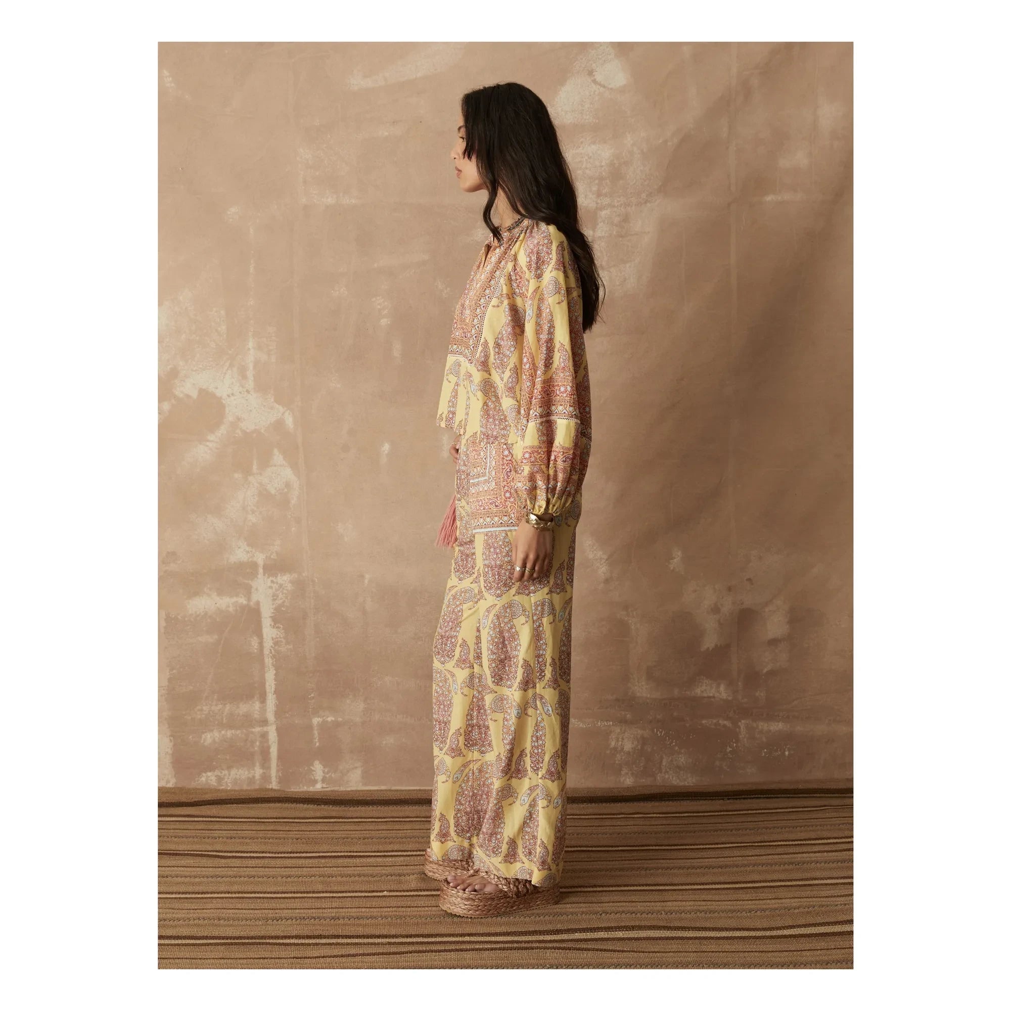 Boteh - Calico Büzgülü Pamuk Bluz | Limon sarısı
