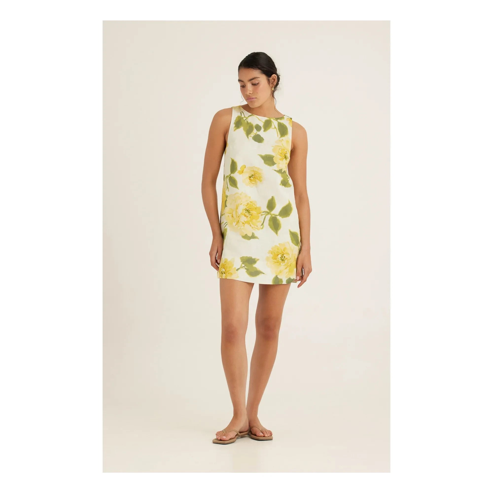 Peony - Keten Shift Elbise | Sarı