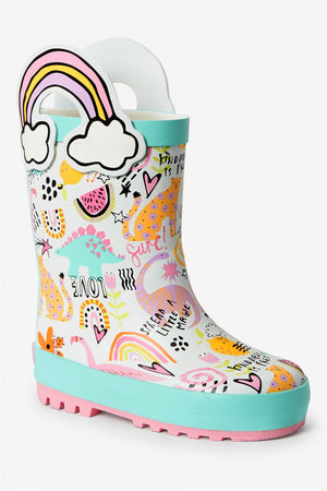 Dinossi - Love Polar Fleece Kids Rain Boots with Handles - 21.5 