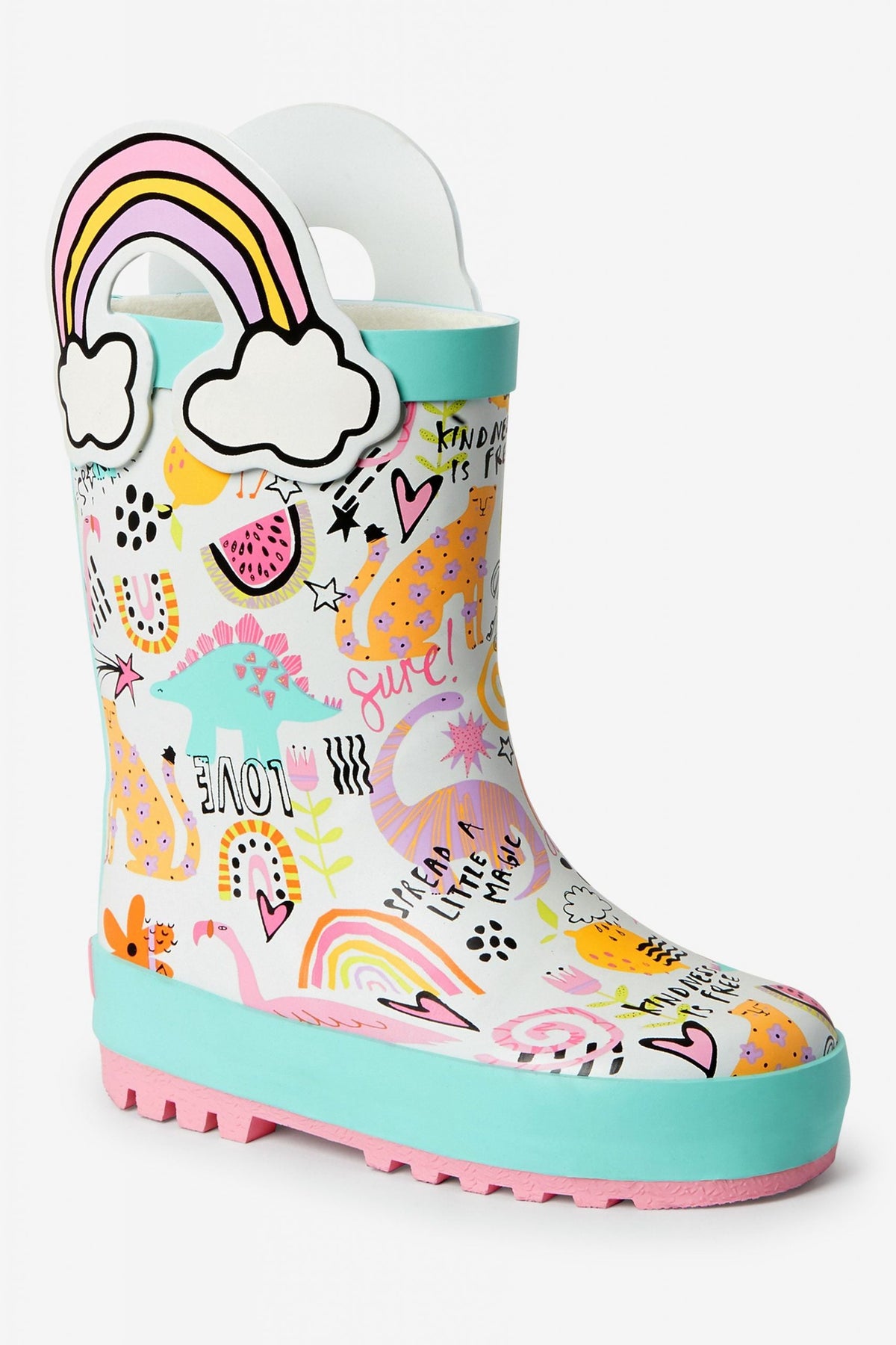 Dinossi - Love Polar Fleece Kids Rain Boots with Handles - 25.5 